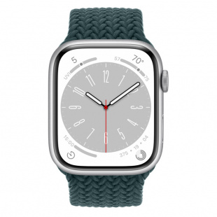 Apple Watch Series 8 // 45мм GPS // Корпус из алюминия серебристого цвета, плетёный монобраслет цвета "тропический лес"
