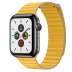 Apple Watch Series 5 // 44мм GPS + Cellular // Корпус из нержавеющей стали цвета «серый космос», кожаный ремешок цвета «лимонный сироп», размер ремешка L