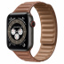 Apple Watch Series 6 // 44мм GPS + Cellular // Корпус из титана цвета «черный космос», кожаный браслет золотисто-коричневого цвета, размер ремешка M/L