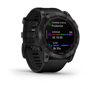 Мультиспортивные часы Garmin Fenix 7X (51mm) Sapphire Solar, титановый черный DLC корпус, черный силиконовый ремешок