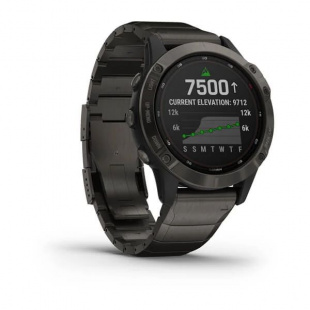 Мультиспортивные часы Garmin Fenix 6 Pro (47mm) Solar, титановый DLC корпус, титановый ремешок