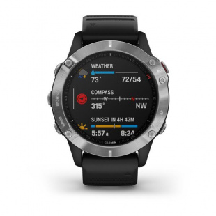 Мультиспортивные часы Garmin Fenix 6 (47mm) стальной серебристый корпус, черный силиконовый ремешок