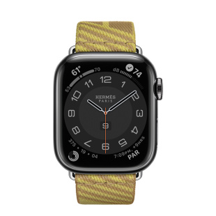 Apple Watch Series 7 Hermès // 45мм GPS + Cellular // Корпус из нержавеющей стали цвета «черный космос», ремешок Hermès Simple Tour Jumping цвета Kraft/Lime