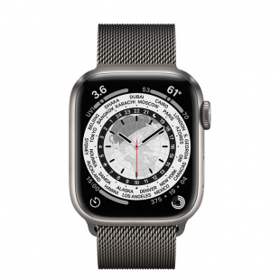 Apple Watch Series 7 // 45мм GPS + Cellular // Корпус из титана, миланский сетчатый браслет графитового цвета