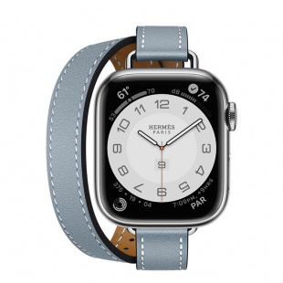 Apple Watch Series 7 Hermès // 41мм GPS + Cellular // Корпус из нержавеющей стали серебристого цвета, ремешок Double Tour Attelage цвета Bleu Lin