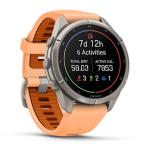 Мультиспортивные часы Garmin Fenix 9 Pro (43mm), титановый корпус, персиковый силиконовый ремешок (Shell Pink/Autumn Orange)