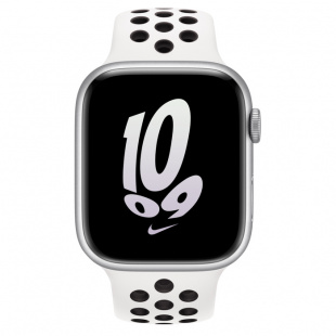 Apple Watch Series 8 // 41мм GPS + Cellular // Корпус из алюминия серебристого цвета, спортивный ремешок Nike цвета "чистая платина/чёрный"
