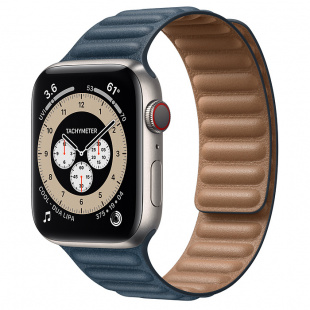 Apple Watch Series 6 // 40мм GPS + Cellular // Корпус из титана, кожаный браслет цвета «Балтийский синий», размер ремешка S/M
