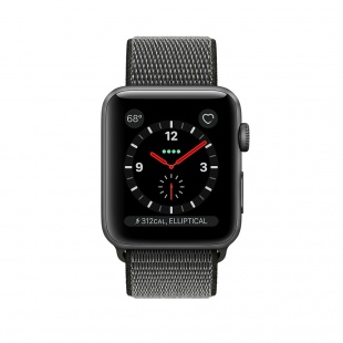 Apple Watch Series 3 // 38мм GPS + Cellular // Корпус из алюминия цвета «серый космос», ремешок из плетёного нейлона чёрного цвета (MQJT2)