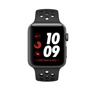 Apple Watch Series 3 Nike+ // 38мм GPS + Cellular // Корпус из алюминия цвета «серый космос», спортивный ремешок Nike цвета «антрацитовый/чёрный» (MQL62)