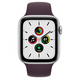 Apple Watch SE // 44мм GPS // Корпус из алюминия серебристого цвета, спортивный ремешок цвета «Тёмная вишня» (2020)