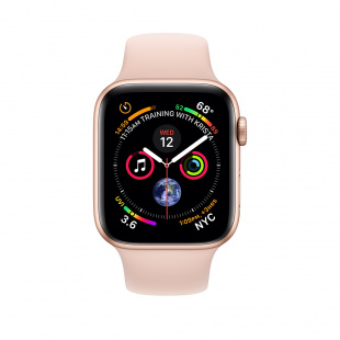 Apple Watch Series 4 // 44мм GPS // Корпус из алюминия золотого цвета, спортивный ремешок цвета «розовый песок» (MU6F2)