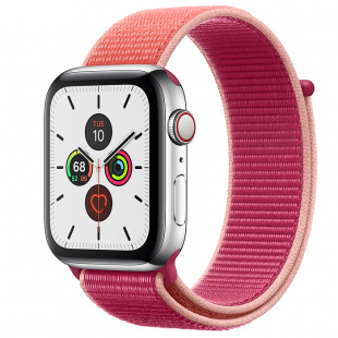 Apple Watch Series 5 // 44мм GPS + Cellular // Корпус из нержавеющей стали, спортивный браслет цвета «сочный гранат»
