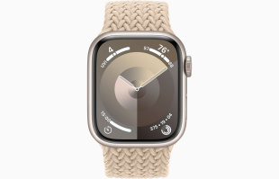 Apple Watch Series 9 // 45мм GPS+Cellular // Корпус из алюминия цвета "сияющая звезда", плетёный монобраслет бежевого цвета