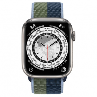 Apple Watch Series 7 // 45мм GPS + Cellular // Корпус из титана, спортивный браслет цвета «синий омут/зелёный мох»