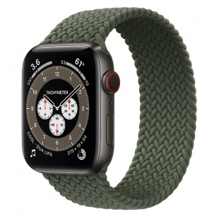 Apple Watch Series 6 // 40мм GPS + Cellular // Корпус из титана цвета «черный космос», плетёный монобраслет цвета «Зелёные холмы»