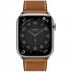 Apple Watch Series 7 Hermès // 45мм GPS + Cellular // Корпус из нержавеющей стали серебристого цвета, ремешок Single Tour цвета Fauve с раскладывающейся застёжкой (Deployment Buckle)