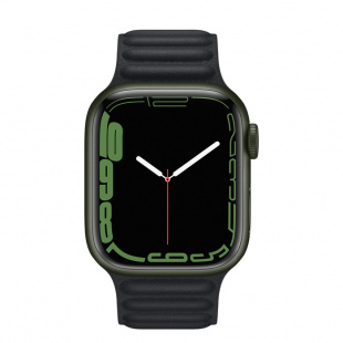 Apple Watch Series 7 // 41мм GPS // Корпус из алюминия зеленого цвета, кожаный браслет цвета «тёмная ночь», размер ремешка S/M