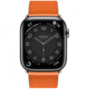 Apple Watch Series 7 Hermès // 45мм GPS + Cellular // Корпус из нержавеющей стали цвета «черный космос», ремешок Single Tour цвета Orange