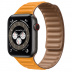 Apple Watch Series 6 // 44мм GPS + Cellular // Корпус из титана цвета «черный космос», кожаный браслет цвета «Золотой апельсин», размер ремешка S/M