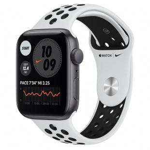 Apple Watch SE // 40мм GPS // Корпус из алюминия цвета «серый космос», спортивный ремешок Nike цвета «Чистая платина/чёрный» (2020)