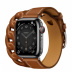 Apple Watch Series 7 Hermès // 41мм GPS + Cellular // Корпус из нержавеющей стали цвета «черный космос», ремешок Double Tour Gourmette из кожи Barénia цвета Fauve