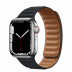 Apple Watch Series 7 // 41мм GPS + Cellular // Корпус из нержавеющей стали серебристого цвета, кожаный браслет цвета «тёмная ночь», размер ремешка M/L