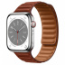 Apple Watch Series 8 // 45мм GPS + Cellular // Корпус из нержавеющей стали серебристого цвета, кожаный браслет темно-коричневого цвета, размер ремешка M/L
