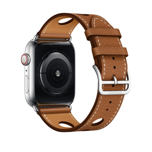 40/44 мм ремешок Manchette из кожи Barenia цвета Fauve с двойной пряжкой для Apple Watch Hermès