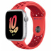 Apple Watch Series 8 // 45мм GPS // Корпус из алюминия серебристого цвета, спортивный ремешок Nike цвета "ярко-малиновый/спортивный красный"