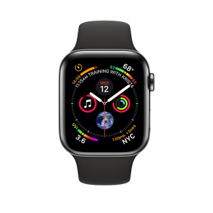 Apple Watch Series 4 // 44мм GPS + Cellular // Корпус из нержавеющей стали цвета "чёрный космос", спортивный ремешок чёрного цвета (MTV52)