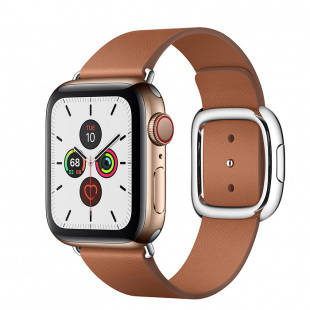 Apple Watch Series 5 // 40мм GPS + Cellular // Корпус из нержавеющей стали золотого цвета, ремешок золотисто-коричневого цвета с современной пряжкой (Modern Buckle), размер ремешка S