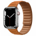 Apple Watch Series 7 // 45мм GPS + Cellular // Корпус из нержавеющей стали серебристого цвета, кожаный браслет цвета «золотистая охра», размер ремешка M/L