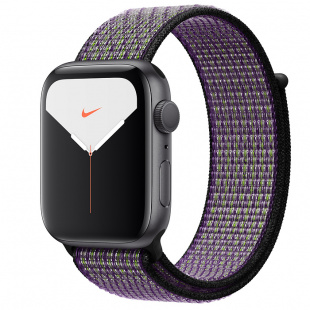 Apple Watch Series 5 // 40мм GPS + Cellular // Корпус из алюминия цвета «серый космос», спортивный браслет Nike цвета «песчаная пустыня/салатовый»