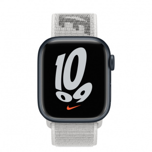 Apple Watch Series 7 // 41мм GPS // Корпус из алюминия цвета «тёмная ночь», спортивный браслет Nike цвета «снежная вершина»