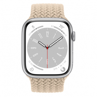 Apple Watch Series 8 // 41мм GPS // Корпус из алюминия серебристого цвета, плетёный монобраслет бежевого цвета