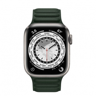 Apple Watch Series 7 // 41мм GPS + Cellular // Корпус из титана, кожаный браслет цвета «зелёная секвойя», размер ремешка M/L