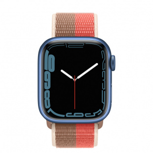 Apple Watch Series 7 // 45мм GPS + Cellular // Корпус из алюминия синего цвета, спортивный браслет цвета «розовый помело/миндальный»