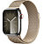 Купить Apple Watch Series 9 // 41мм GPS+Cellular // Корпус из нержавеющей стали серебристого цвета, миланский сетчатый браслет золотого цвета