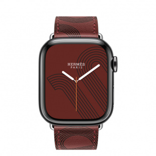 Apple Watch Series 7 Hermès // 45мм GPS + Cellular // Корпус из нержавеющей стали цвета «черный космос», ремешок Single Tour Circuit H цвета Rouge H/Noir