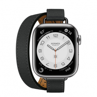 Apple Watch Series 7 Hermès // 41мм GPS + Cellular // Корпус из нержавеющей стали серебристого цвета, ремешок Double Tour Attelage цвета Noir