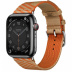 Apple Watch Series 7 Hermès // 45мм GPS + Cellular // Корпус из нержавеющей стали цвета «черный космос», ремешок Hermès Simple Tour Jumping цвета Kraft/Orange