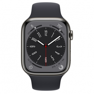 Apple Watch Series 8 // 45мм GPS + Cellular // Корпус из нержавеющей стали графитового цвета, спортивный ремешок цвета "темная ночь"