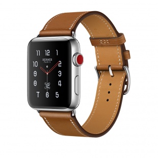 Apple Watch Series 3 Hermès // 42мм GPS + Cellular // Корпус из нержавеющей стали, ремешок Single Tour из кожи Swift цвета Fauve Barenia (MQLP2)