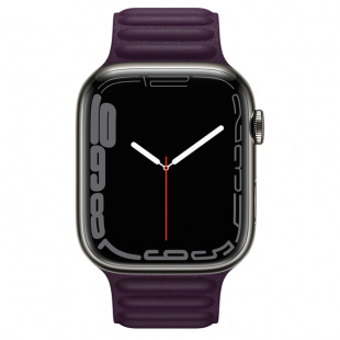 Apple Watch Series 7 // 45мм GPS + Cellular // Корпус из нержавеющей стали графитового цвета, кожаный браслет цвета «тёмная вишня», размер ремешка M/L