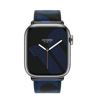 Apple Watch Series 7 Hermès // 41мм GPS + Cellular // Корпус из нержавеющей стали серебристого цвета, ремешок Single Tour Circuit H цвета Noir/Bleu Électrique