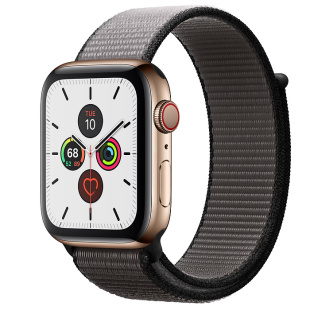 Apple Watch Series 5 // 40мм GPS + Cellular // Корпус из нержавеющей стали золотого цвета, спортивный браслет цвета «тёмный графит»