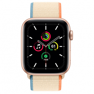 Apple Watch SE // 44мм GPS + Cellular // Корпус из алюминия золотого цвета, cпортивный браслет кремового цвета (2020)