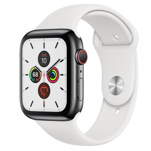 Apple Watch Series 5 // 40мм GPS + Cellular // Корпус из нержавеющей стали цвета «серый космос», спортивный ремешок белого цвета