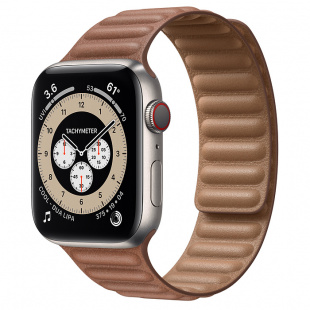 Apple Watch Series 6 // 40мм GPS + Cellular // Корпус из титана, кожаный браслет золотисто-коричневого цвета, размер ремешка S/M